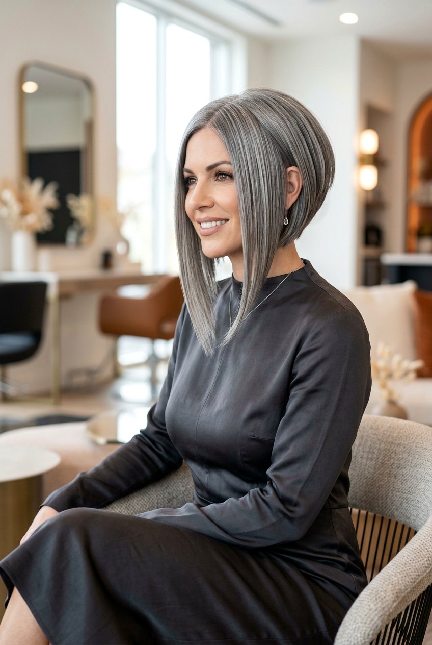 Inverted gray bob - 20 gray transition bob hairstyle - 20 gray transition bob hairstyle