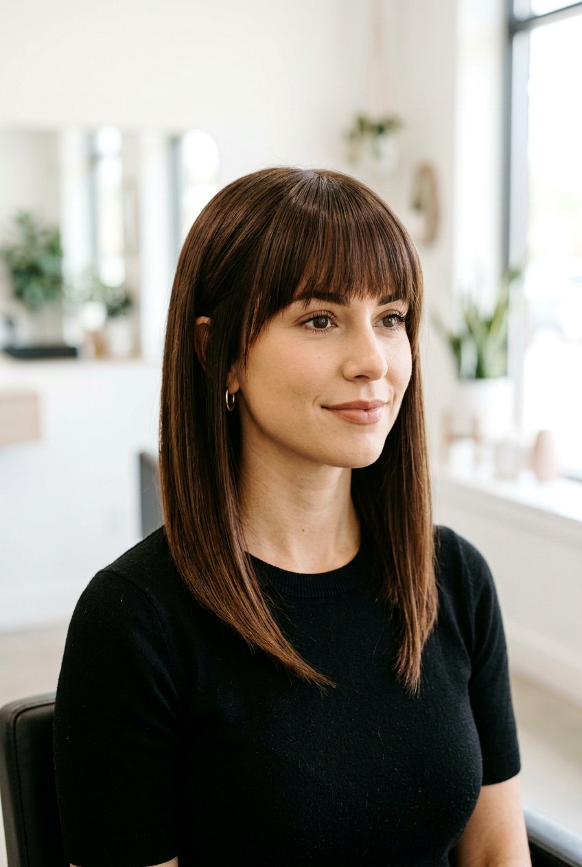 Inverted lob with bangs - 20 shoulder length haircuts with bangs - 20 shoulder length haircuts with bangs