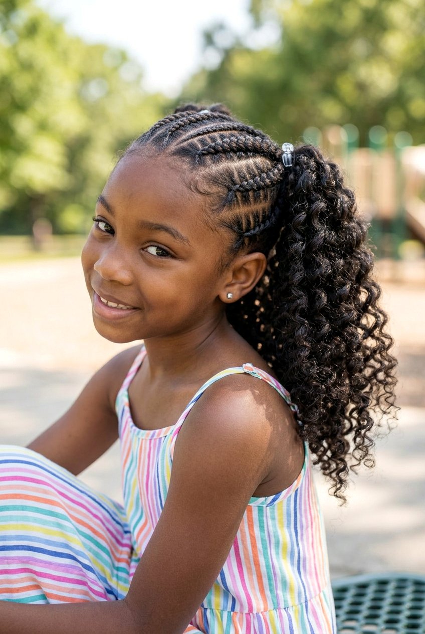Item21 - 20 little girls cornrows with curly ponytail - 20 little girls cornrows with curly ponytail