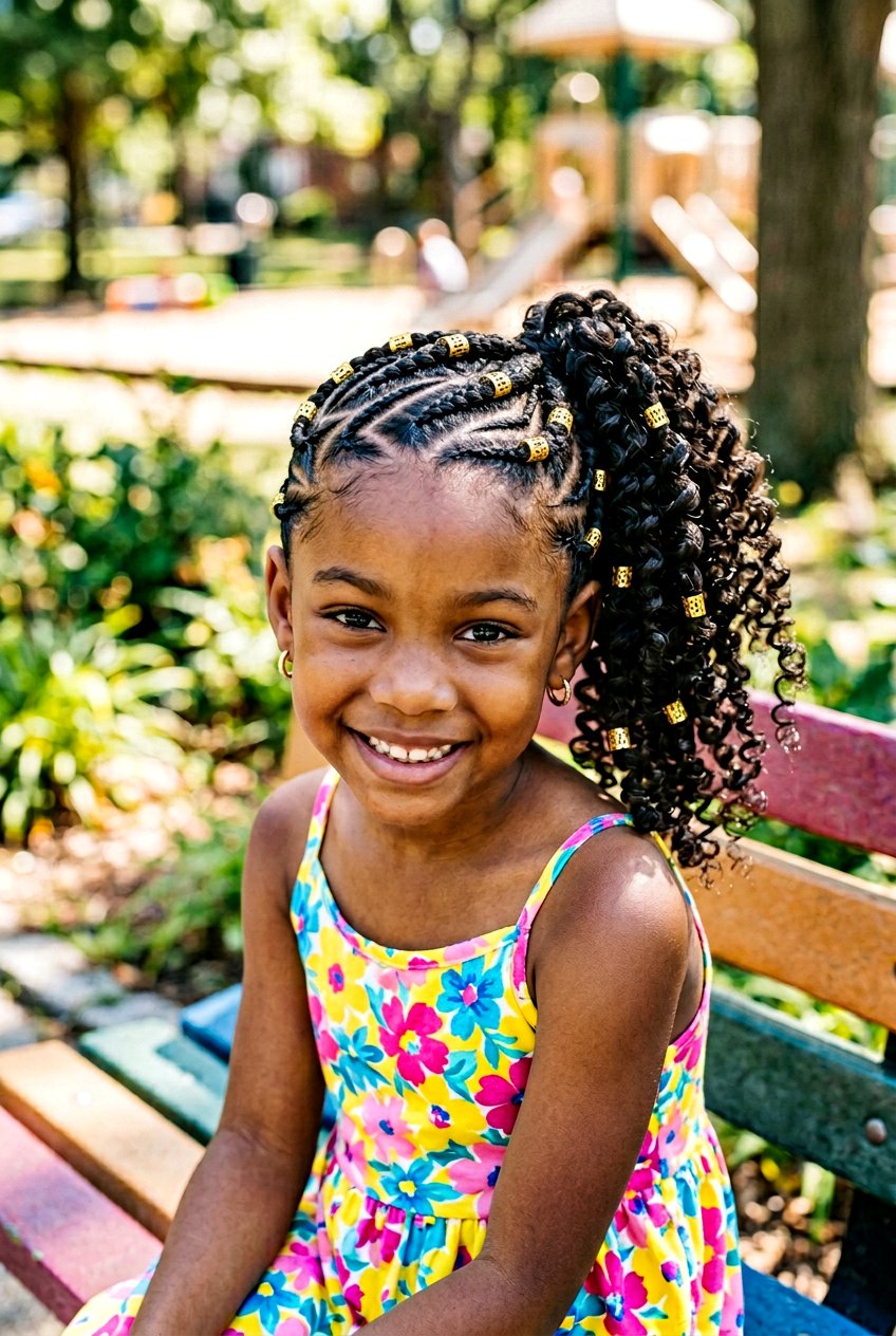 Item24 - 20 little girls cornrows with curly ponytail - 20 little girls cornrows with curly ponytail