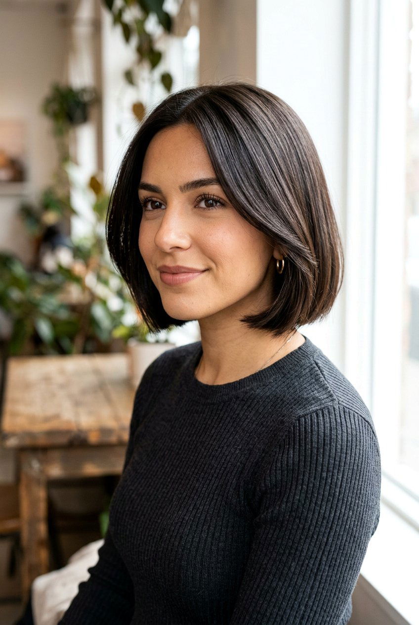 Jaw Length French Bob With Dark Brunette Color - 20 jaw length french bob - 20 jaw length french bob