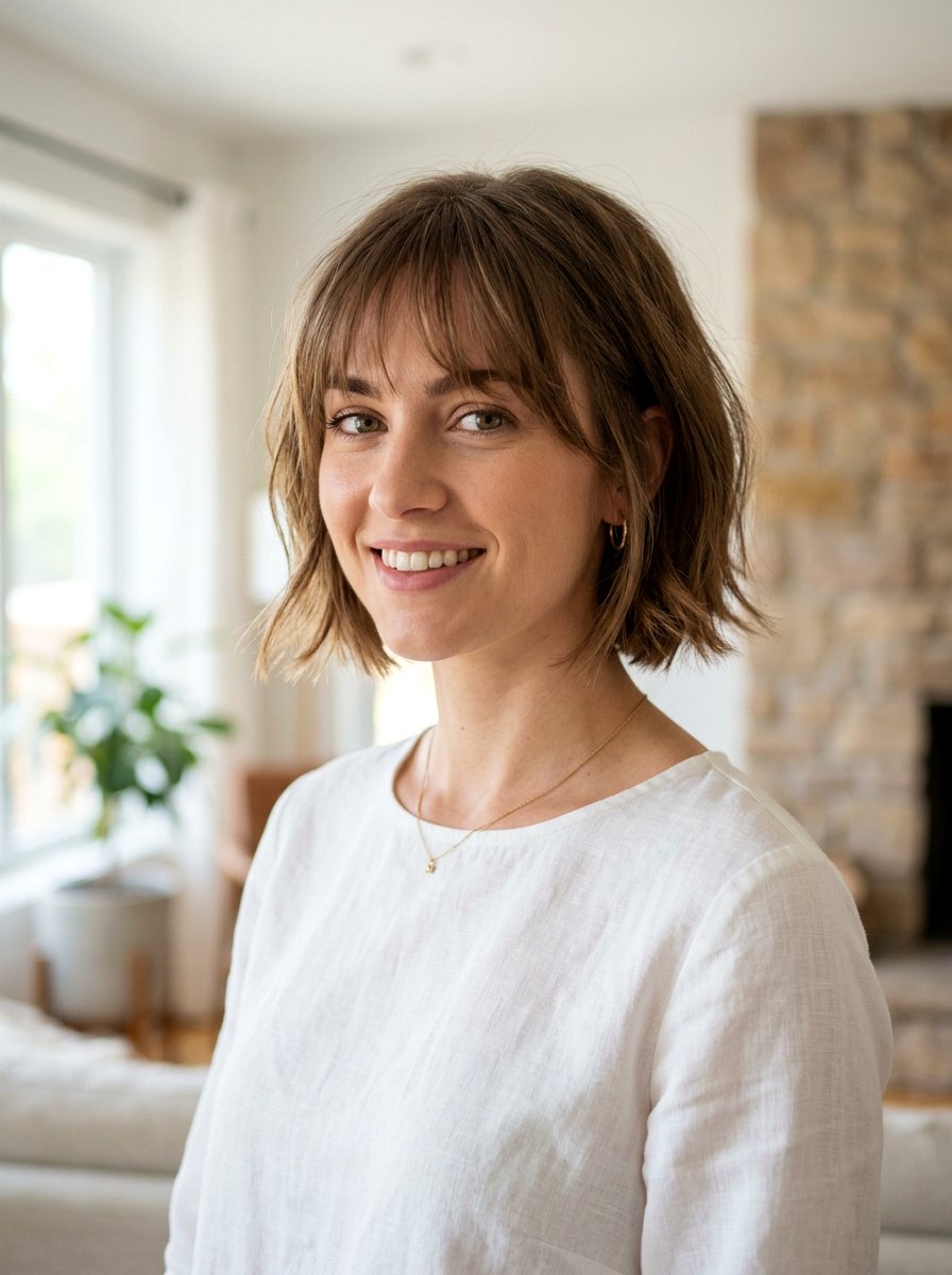 Jaw Length Razored Bob With Wispy Bangs - 20 razored bob with bangs - 20 razored bob with bangs