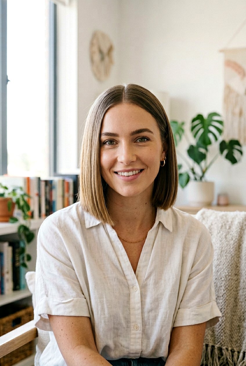 Jaw Skimming Blunt Bob With Middle Part - 20 blunt straight bob for fine hair - 20 blunt straight bob for fine hair