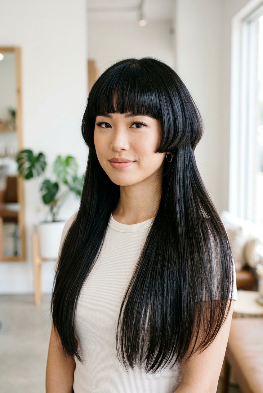 Jellyfish Haircut With Straight Across Fringe For Long Hair - 20 jellyfish haircut for long straight hair - 20 jellyfish haircut for long straight hair