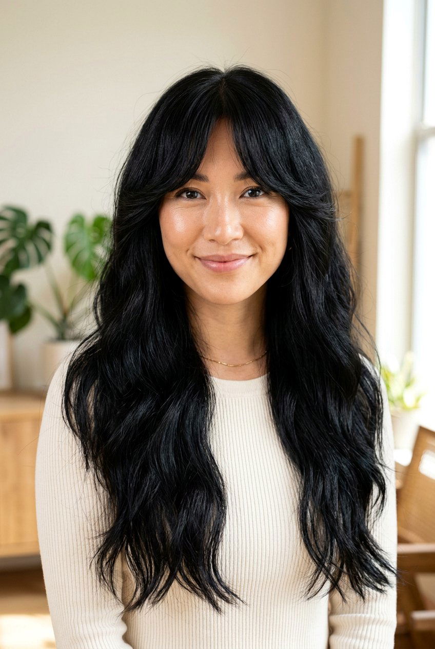 Jet black hair with curtain bangs - 20 jet black hair color - 20 jet black hair color