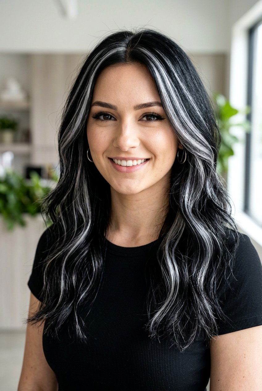 Jet black hair with silver highlights - 20 jet black hair color - 20 jet black hair color