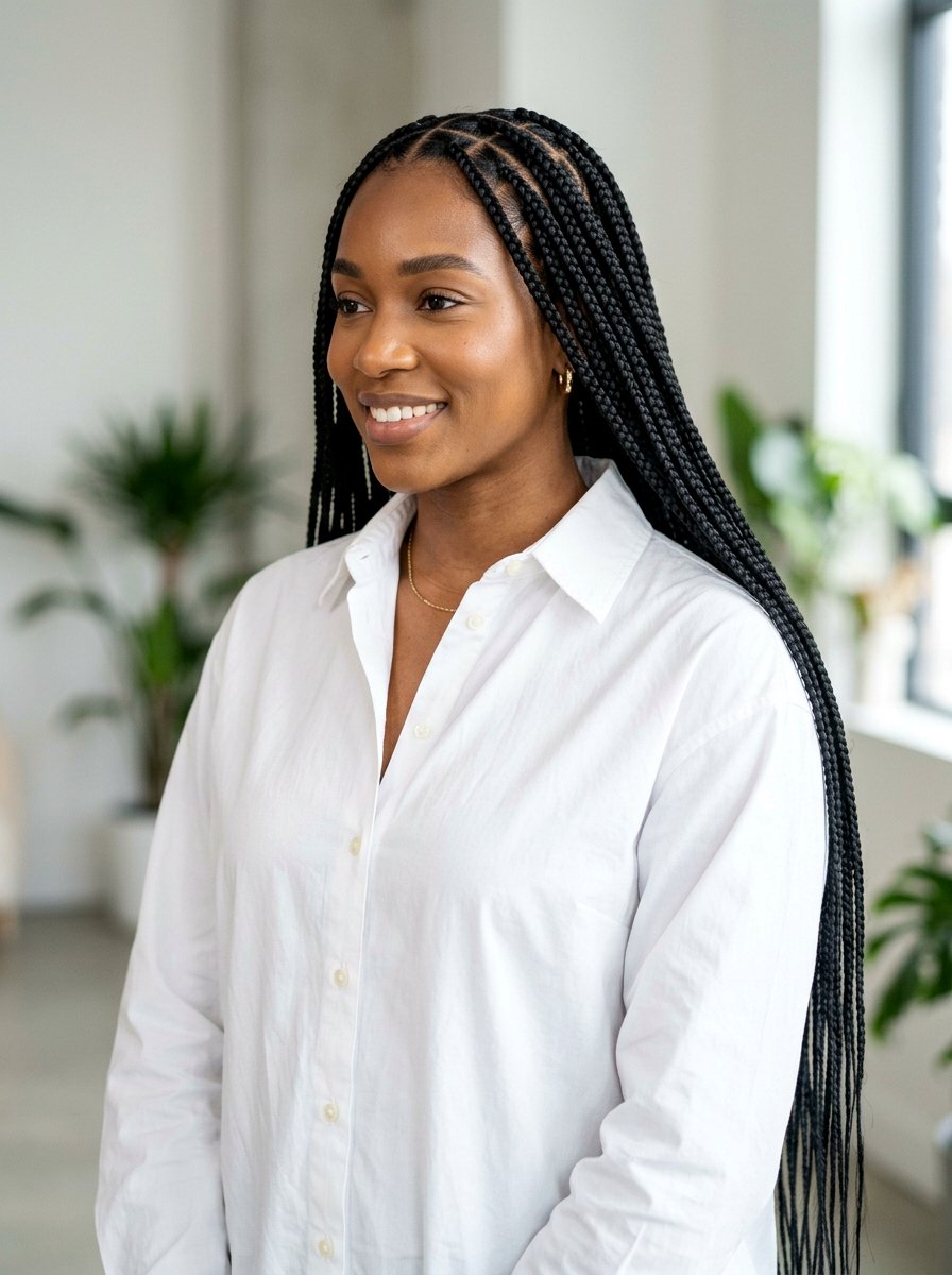 Jet black waist length knotless braids - 20 waist length knotless braids - 20 waist length knotless braids