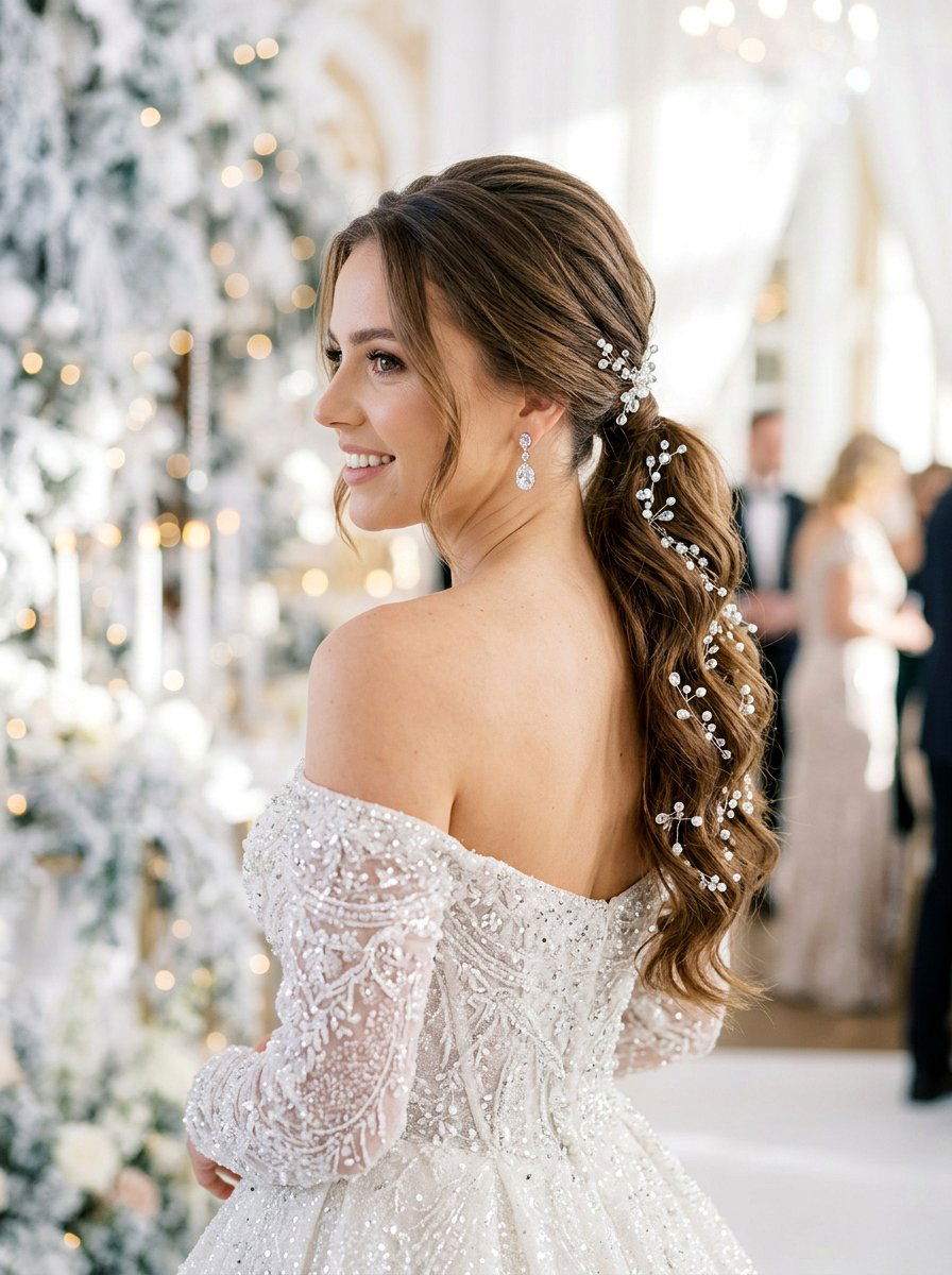 Jeweled Low Ponytail Bridal Hair - 20 wedding hairstyles with low ponytail - 20 wedding hairstyles with low ponytail