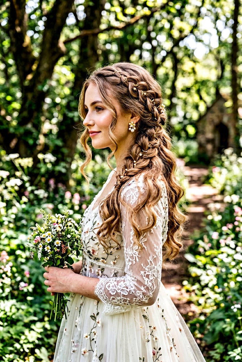 Jeweled Side Braid - 20 homecoming hairstyle for short curly hair - 20 homecoming hairstyle for short curly hair