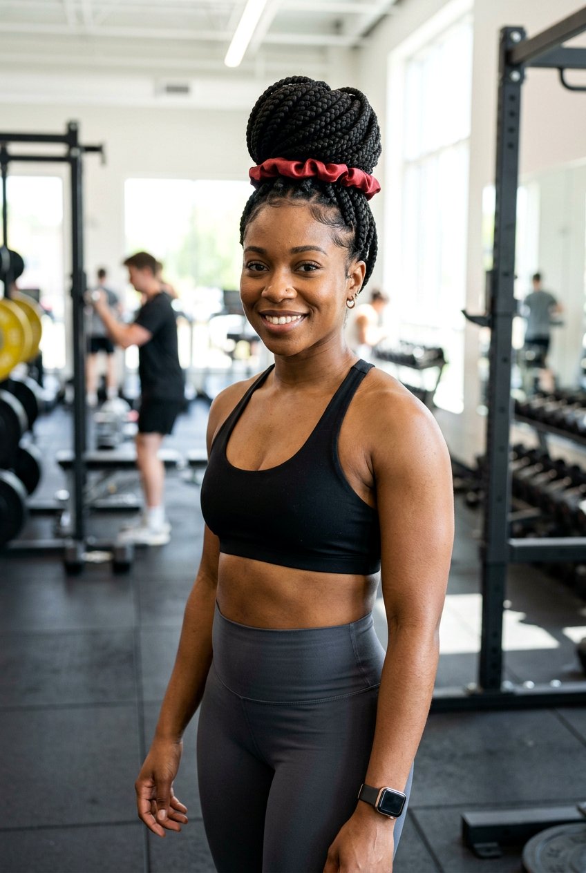 Jumbo Box Braids Bun - 20 gym protective styles for natural hair - 20 gym protective styles for natural hair