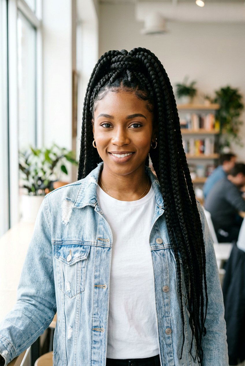 Jumbo Box Braids Ponytail - 20 box braids ponytail hairstyle - 20 box braids ponytail hairstyle