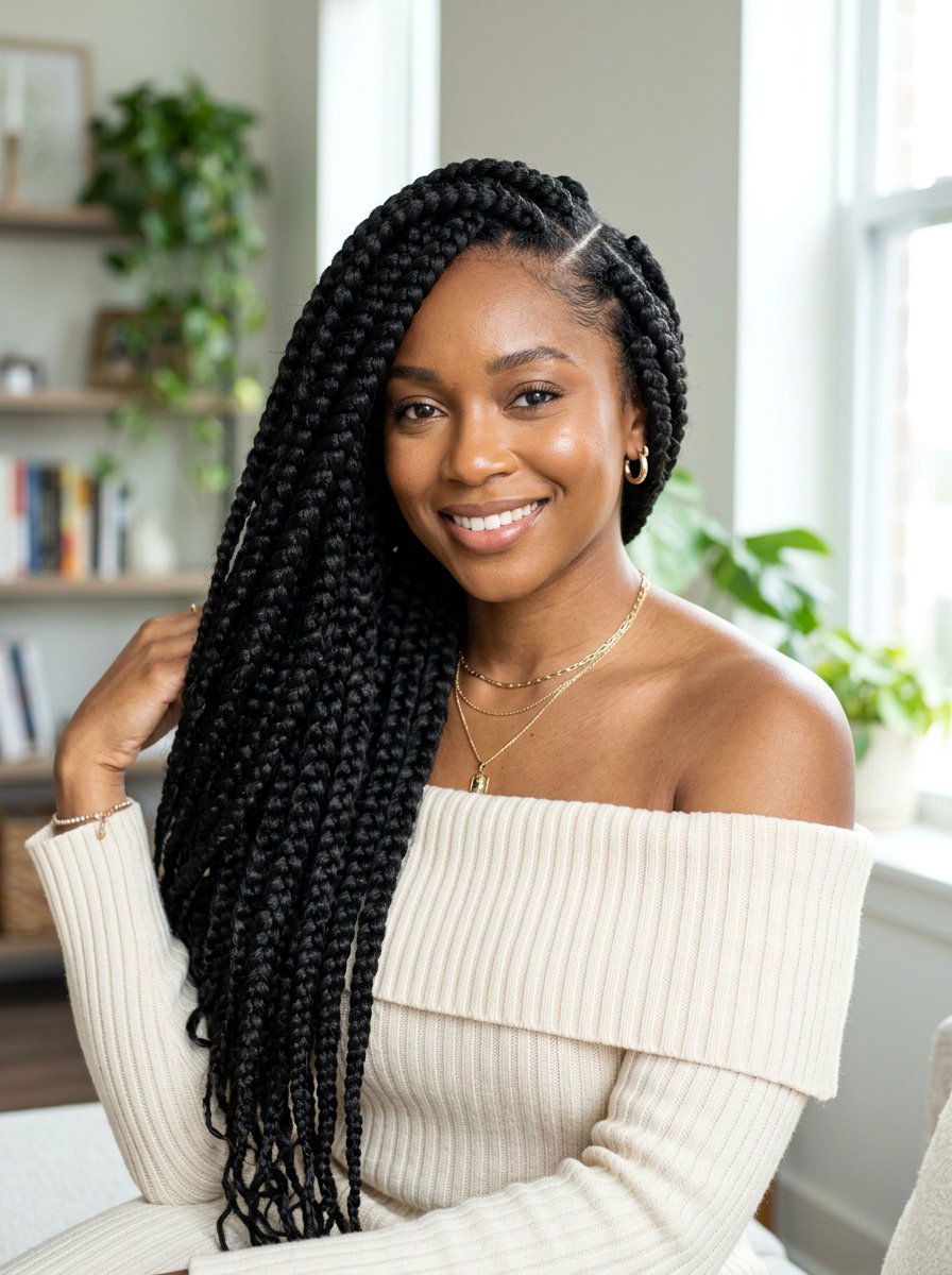 Jumbo Box Braids Side Part - 20 large box braids hairstyles - 20 large box braids hairstyles