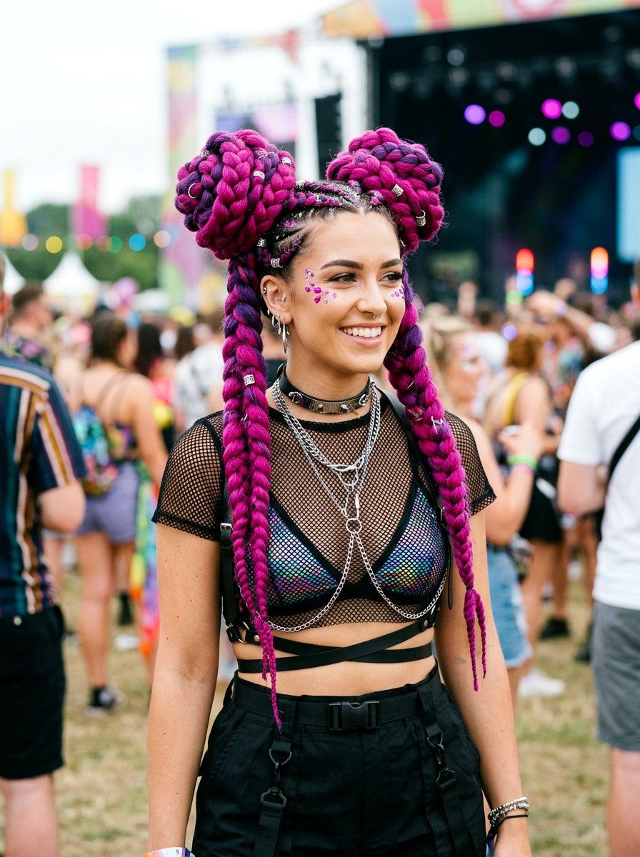 Jumbo Braided Buns With Color Combo - 20 rave braid buns hairstyle - 20 rave braid buns hairstyle