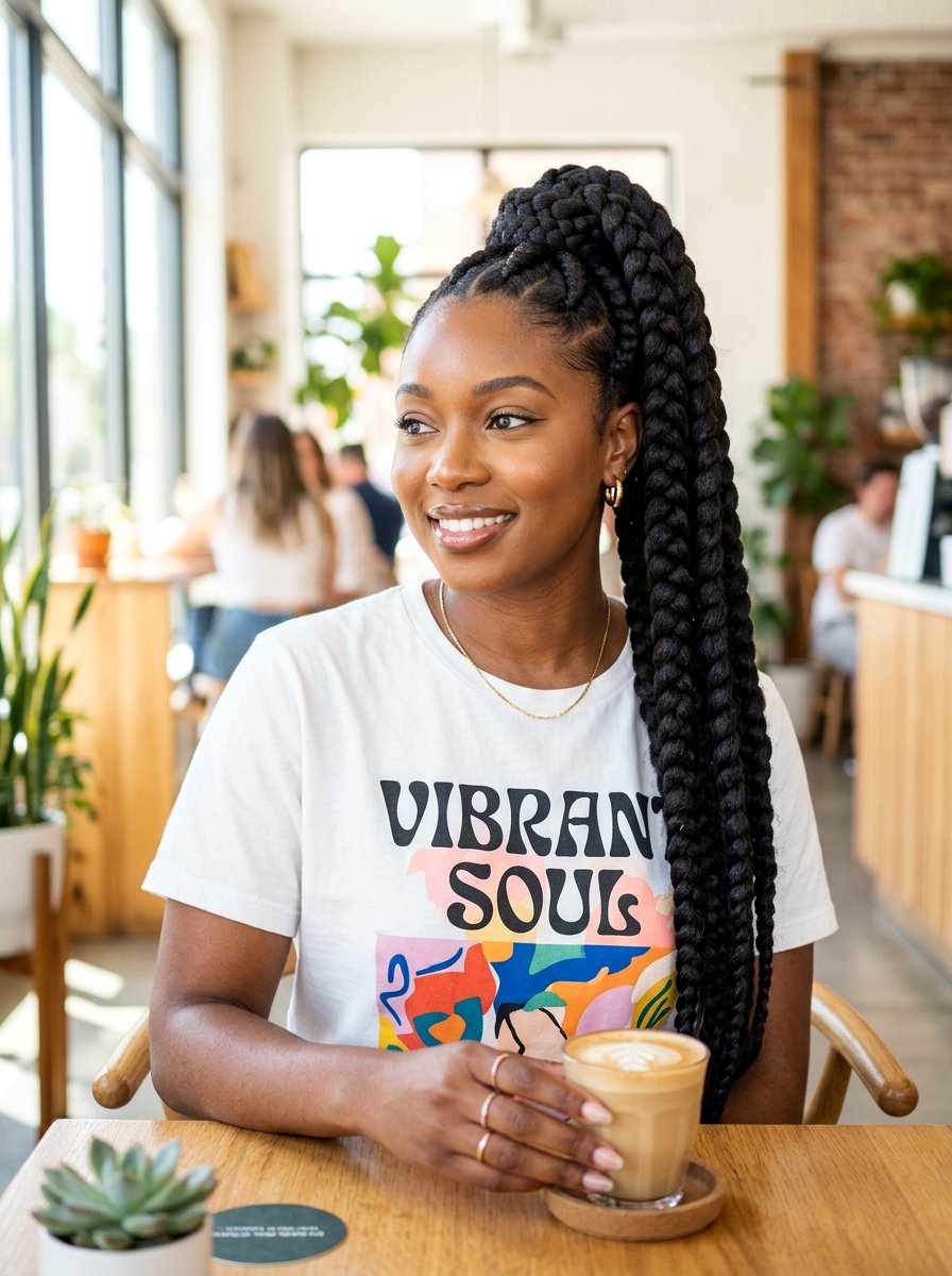 Jumbo Braided Ponytail - 20 ponytail hairstyles for black women - 20 ponytail hairstyles for black women