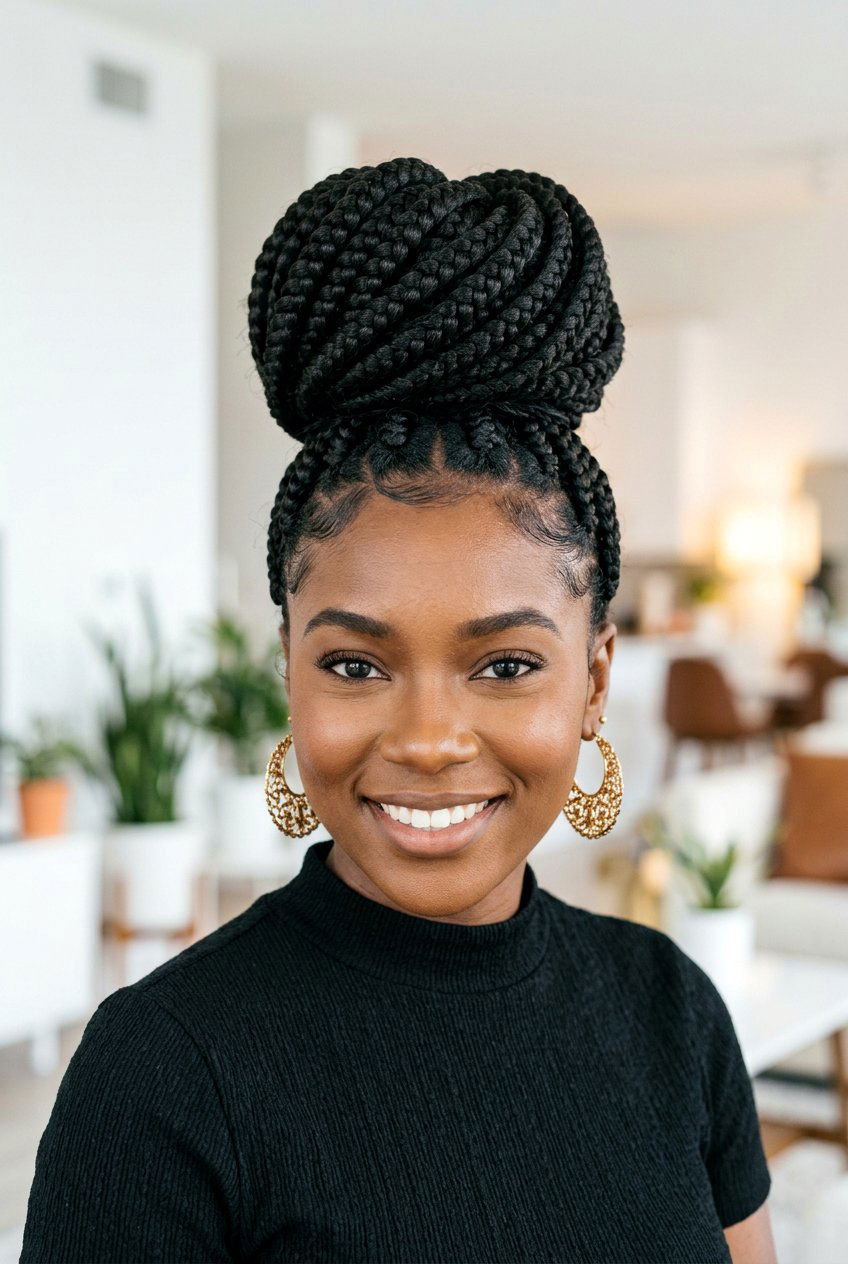 Jumbo Braids High Top Knot - 20 braided top knot hairstyle - 20 braided top knot hairstyle