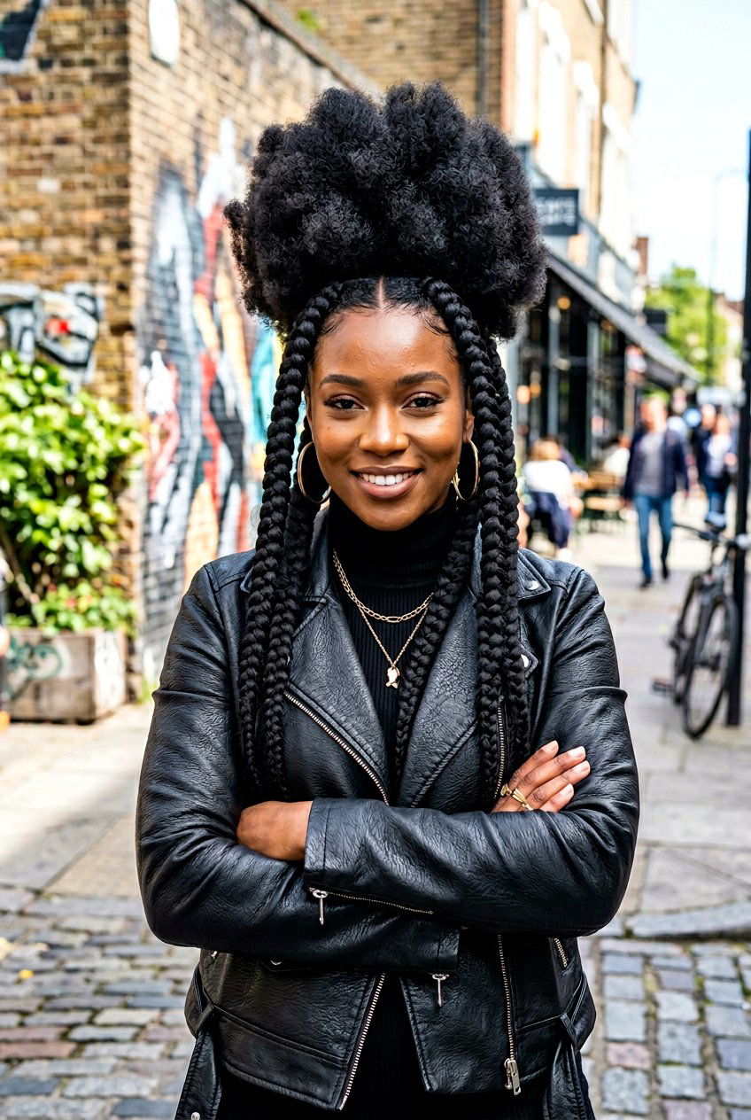 Jumbo Braids With Afro Puff - 20 afro puff with braids in front - 20 afro puff with braids in front