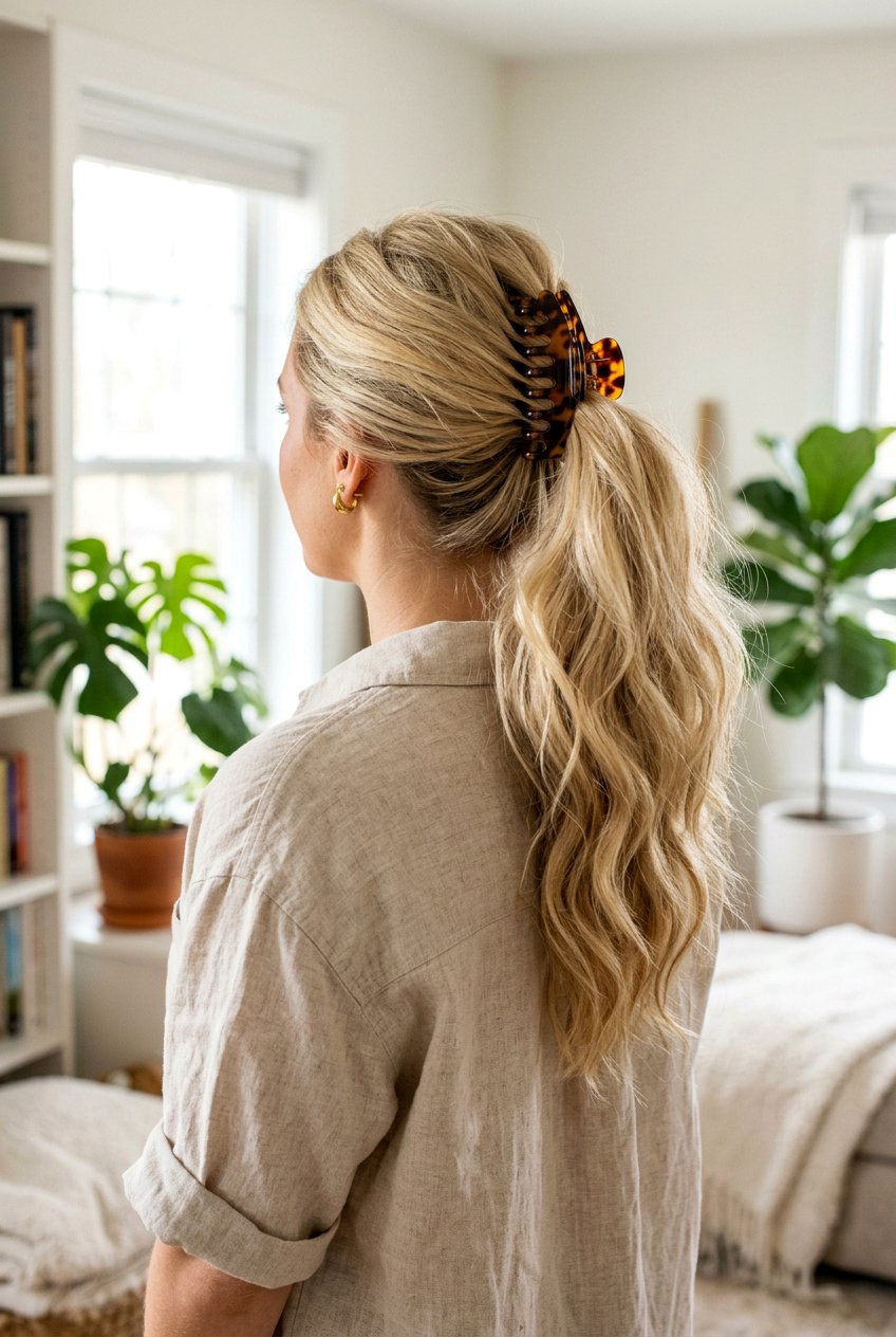 Jumbo Claw Clip High Ponytail - 20 claw clip ponytail hairstyle - 20 claw clip ponytail hairstyle