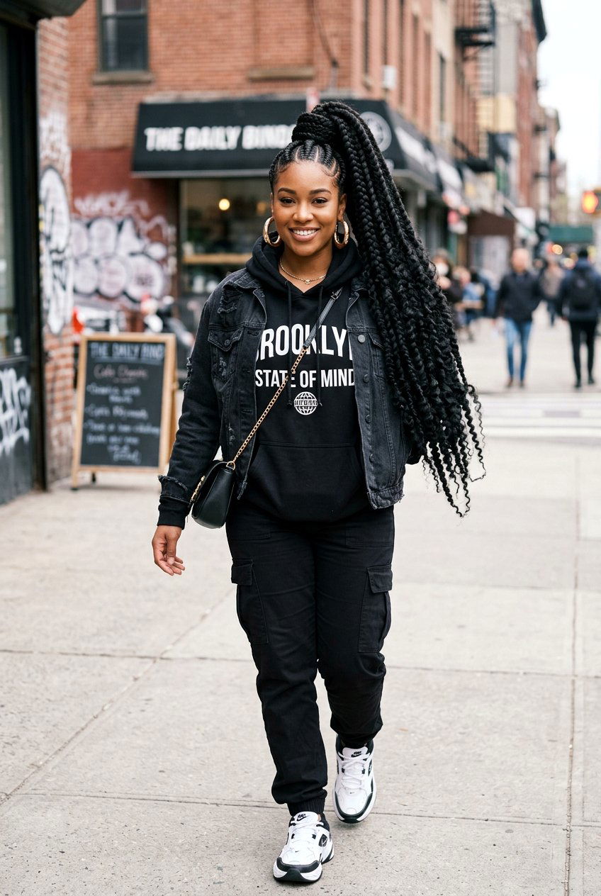 Jumbo Cornrow High Ponytail Weave - 20 cornrows into ponytail with weave - 20 cornrows into ponytail with weave