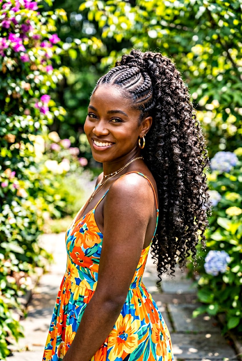 Jumbo Cornrows With Curly Ponytail - 20 cornrows with curly ponytail - 20 cornrows with curly ponytail