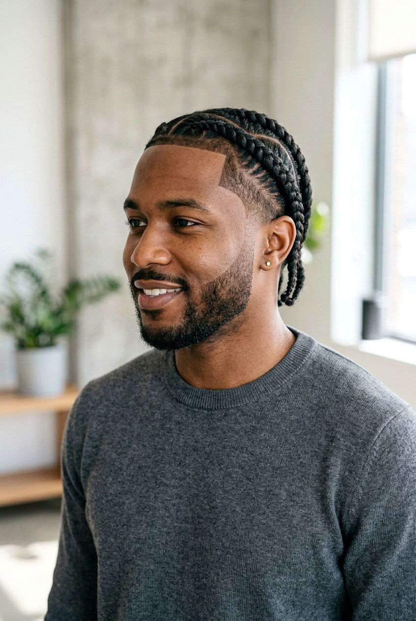 Jumbo Cornrows With Tapered Sideburns - 20 cornrows with taper for men - 20 cornrows with taper for men