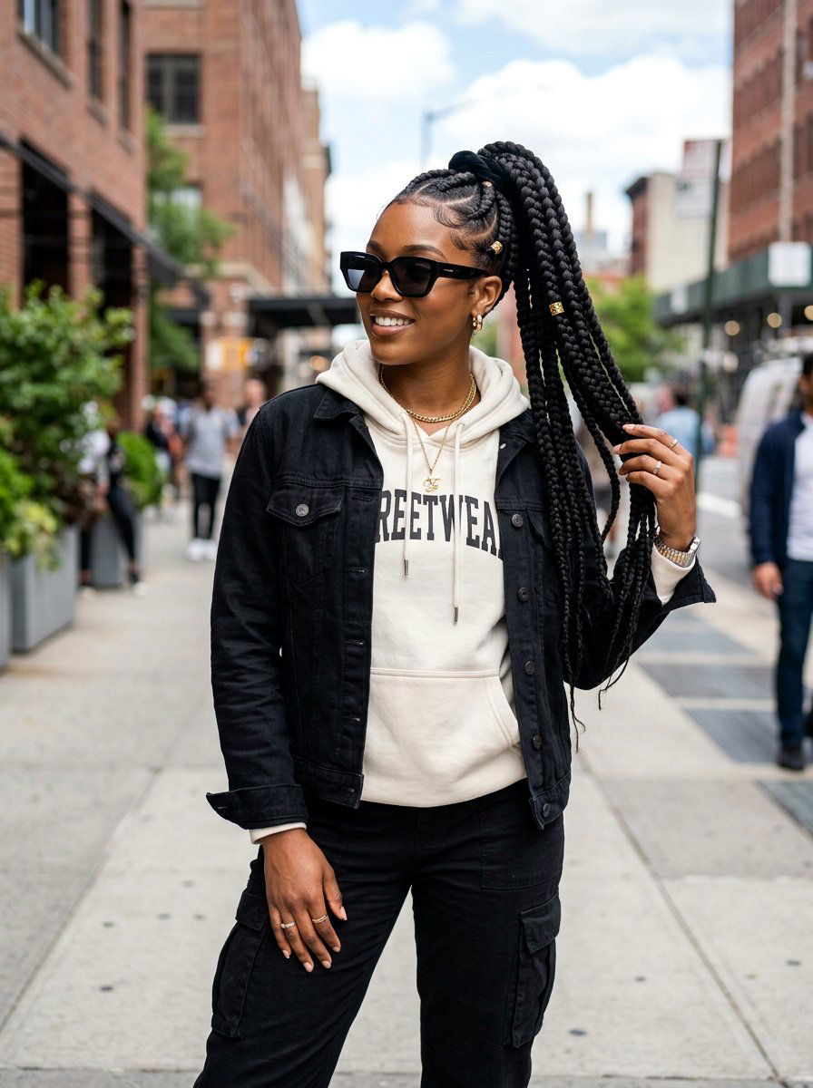 Jumbo Feed In Braids - 20 summer protective styles for black women - 20 summer protective styles for black women