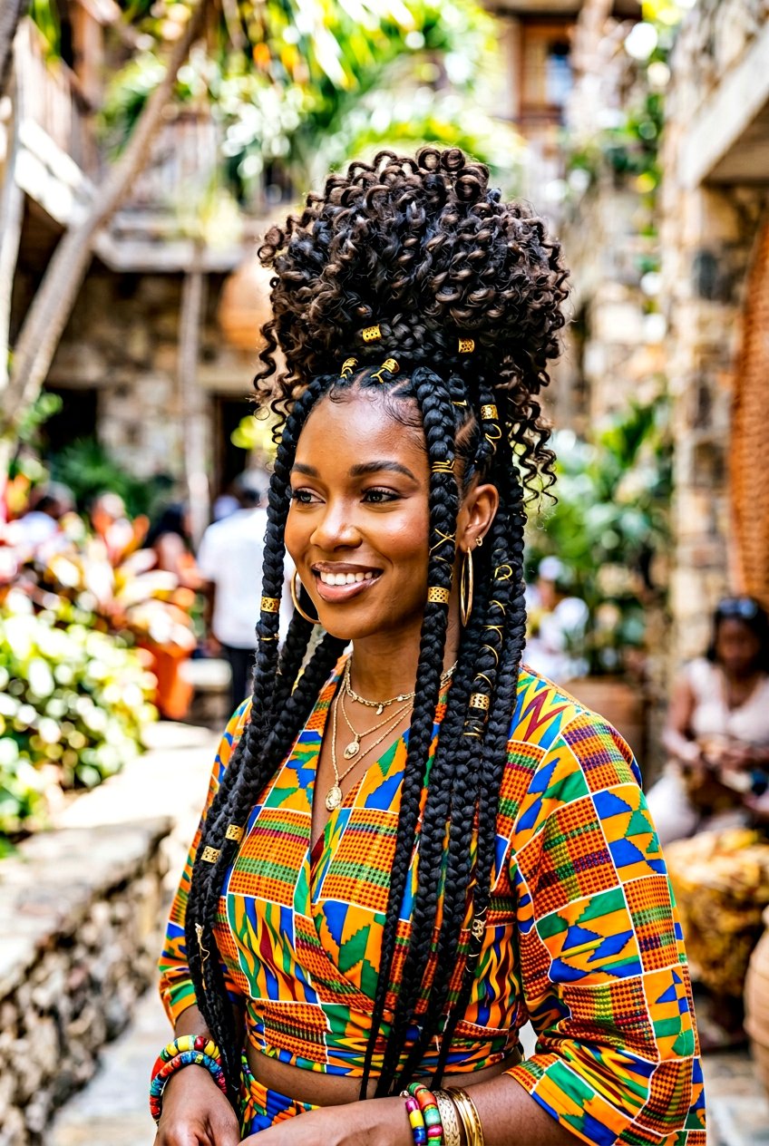 Jumbo Feed In Braids Curly Bun - 20 feed in braids with curly bun - 20 feed in braids with curly bun