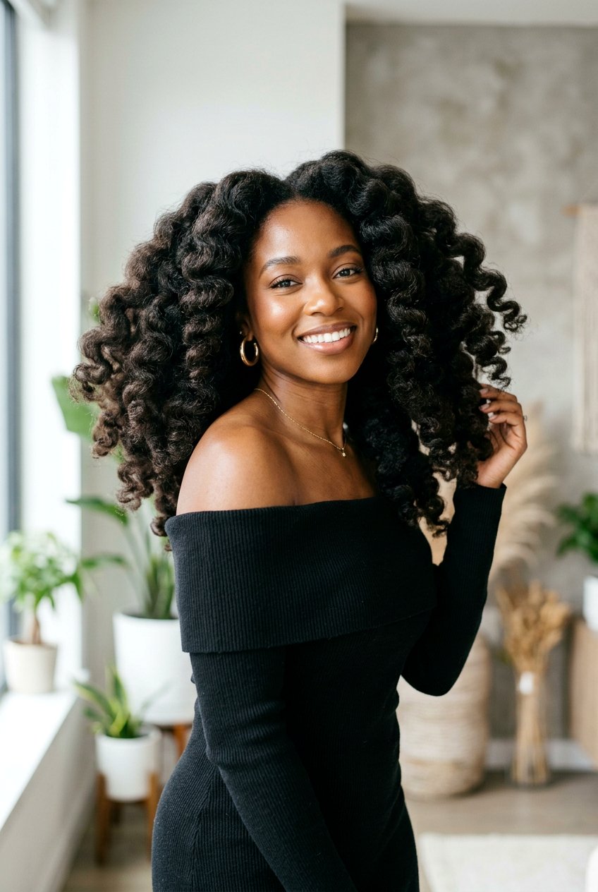 Jumbo Flexi Rod Curls on Natural Hair - 20 flexi rod curls on natural hair - 20 flexi rod curls on natural hair