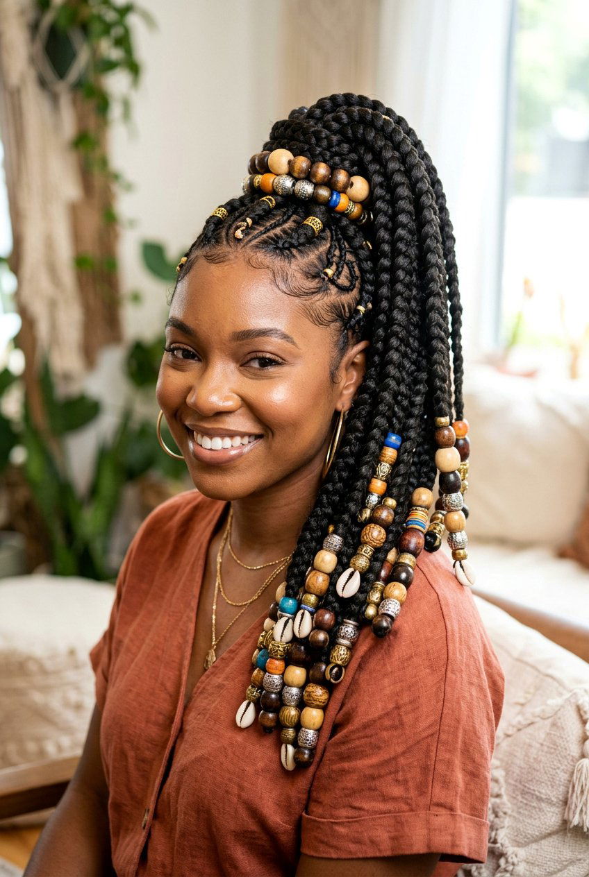 Jumbo Fulani Braids Ponytail With Beads - 20 fulani braids ponytail with beads - 20 fulani braids ponytail with beads