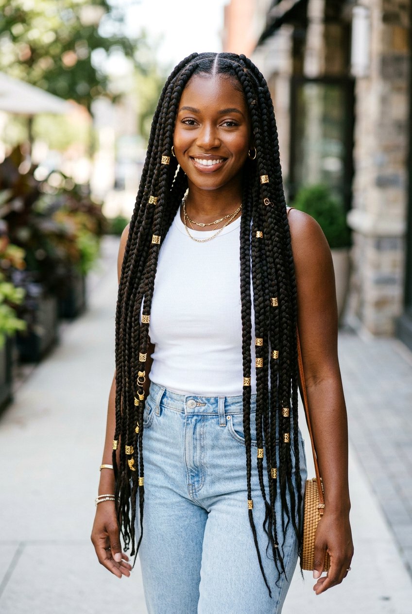 Jumbo Knotless Box Braids Past the Waist - 20 protective styles for long natural hair - 20 protective styles for long natural hair