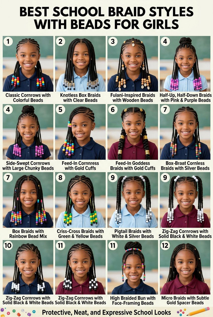 Jumbo Knotless Box Braids with Wooden Beads - 20 school braid styles for black girls with beads - 20 school braid styles for black girls with beads