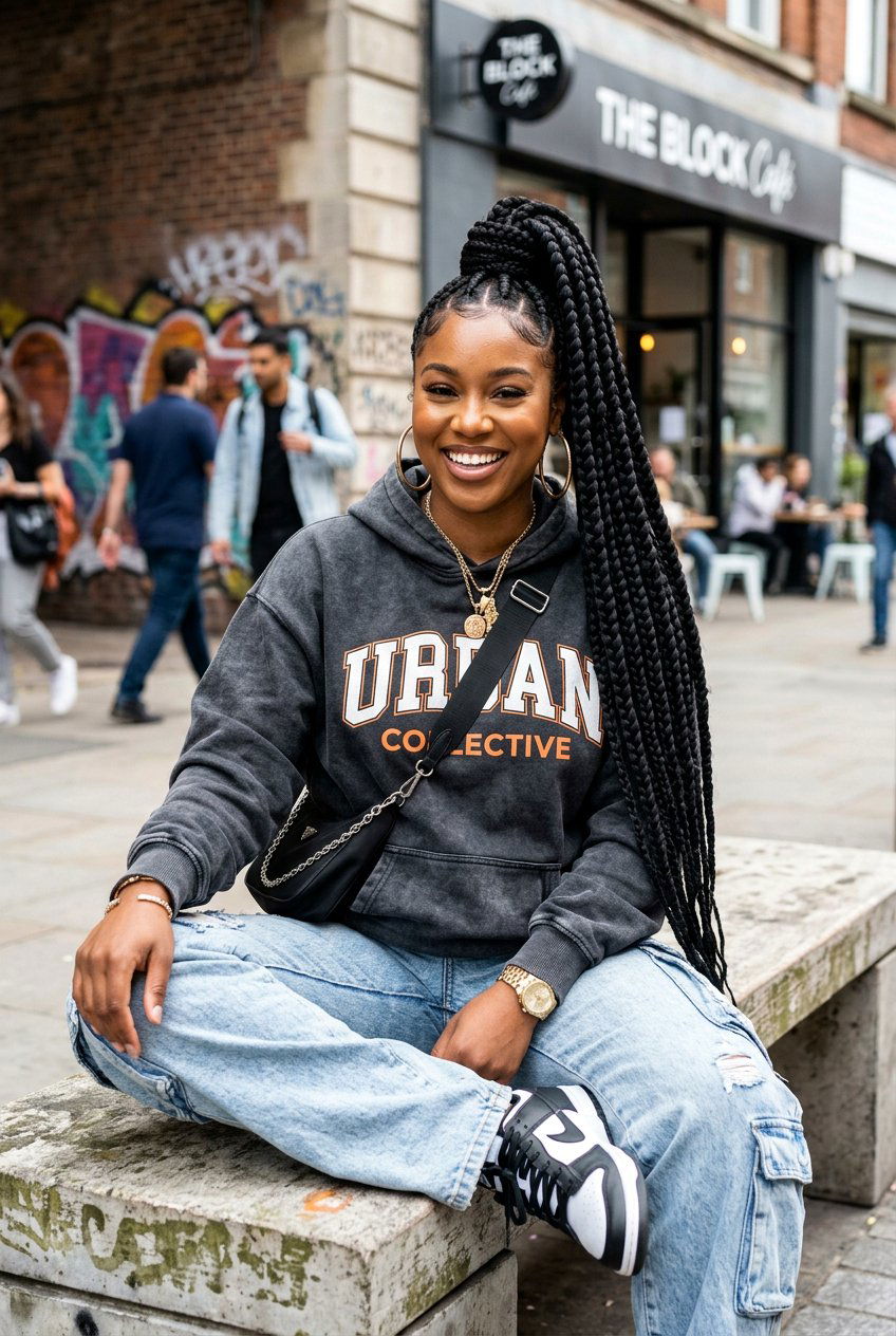 Jumbo Knotless Braided Ponytail - 20 black women braided ponytail ideas - 20 black women braided ponytail ideas