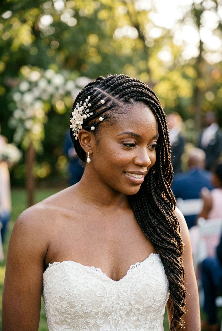 Jumbo Knotless Braids Low Chignon - 20 bridal knotless braids hairstyles - 20 bridal knotless braids hairstyles