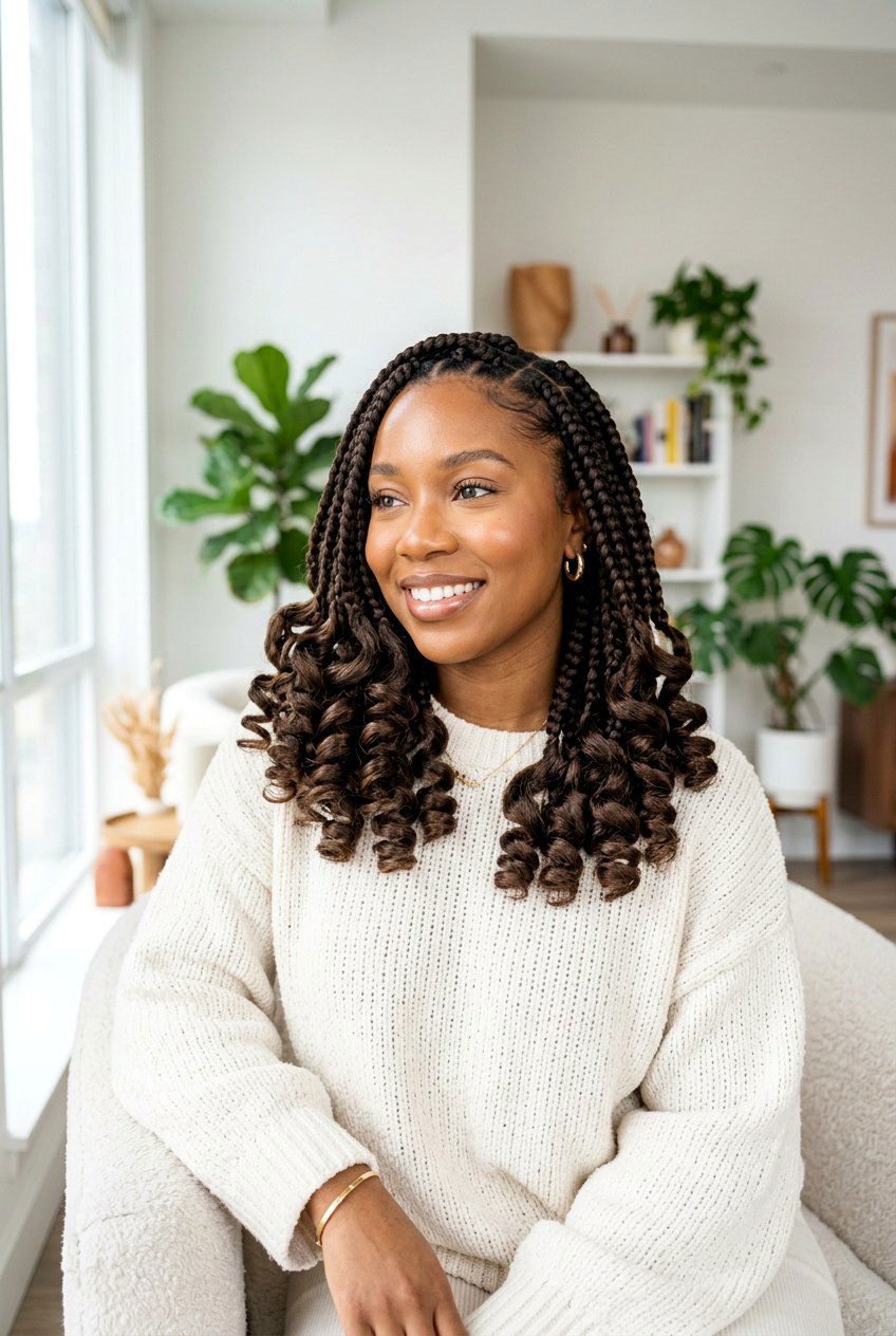 Jumbo Knotless Braids Shoulder Length With Curls - 20 shoulder length knotless braids with curls - 20 shoulder length knotless braids with curls