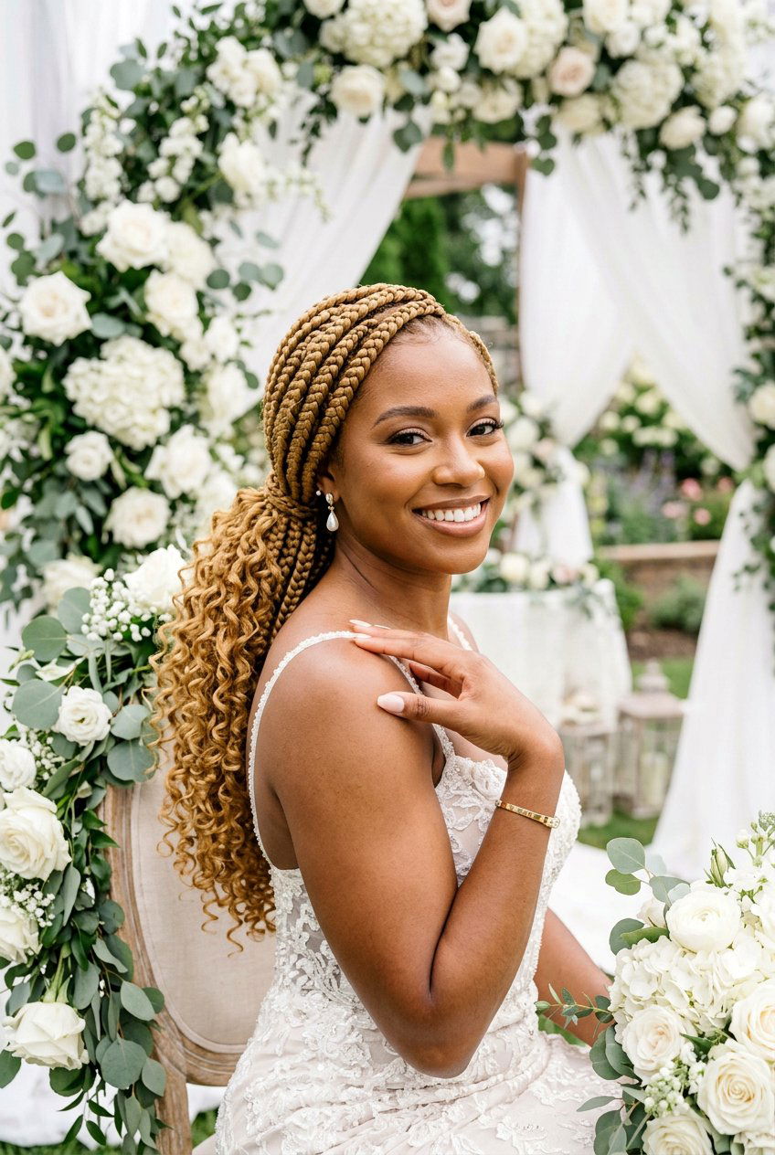 Jumbo Knotless Braids with Curly Ends - 20 bridal braid styles for black women - 20 bridal braid styles for black women