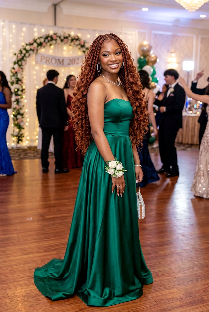 Jumbo Knotless Braids with Goddess Curls - 20 prom knotless braids with curls - 20 prom knotless braids with curls