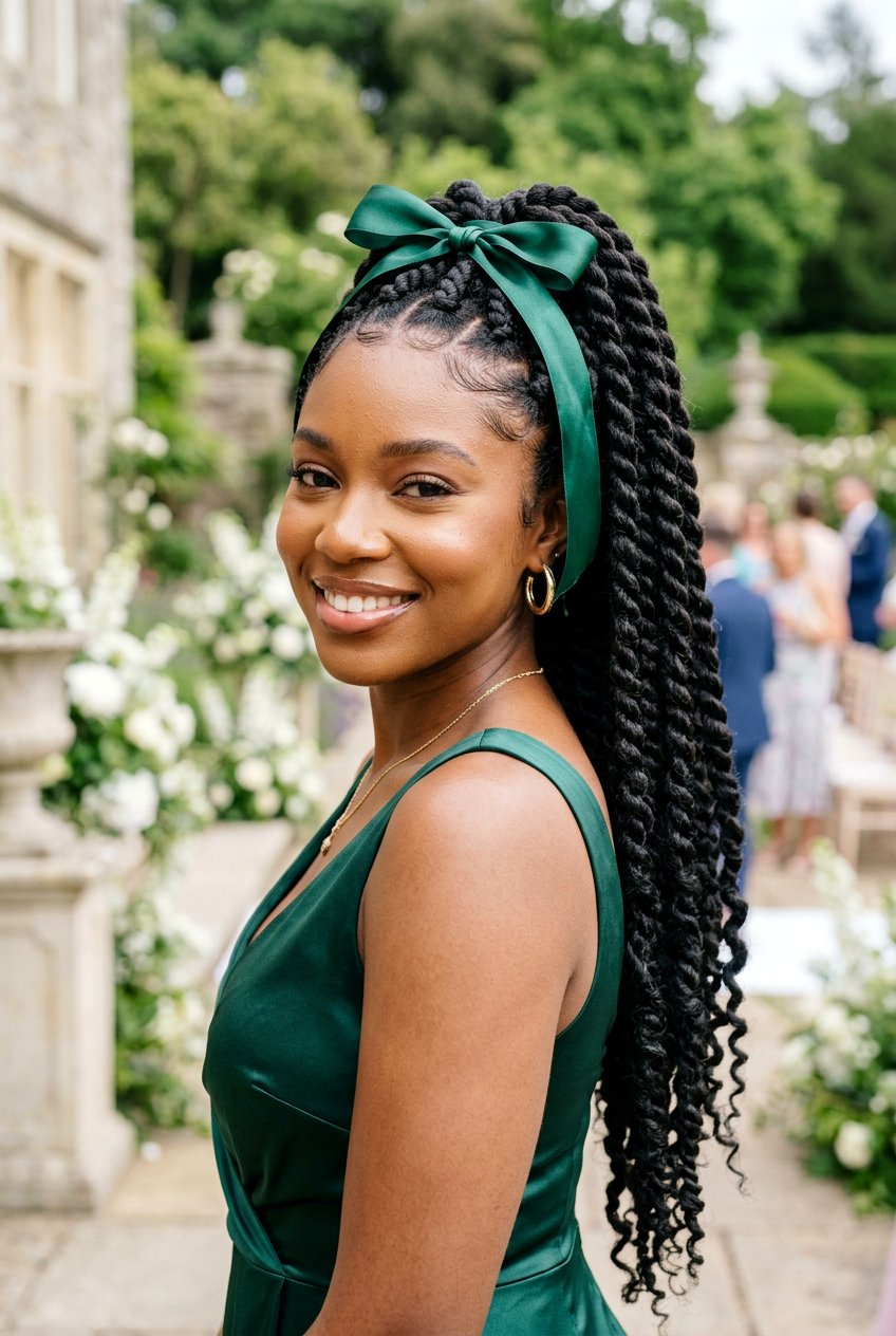 Jumbo Senegalese Twist Ponytail with Ribbon Tie - 20 bridesmaid braid ponytail for black women - 20 bridesmaid braid ponytail for black women