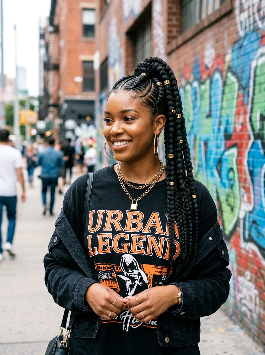 Jumbo Stitch Braid Ponytail - 20 stitch braid ponytail hairstyle - 20 stitch braid ponytail hairstyle