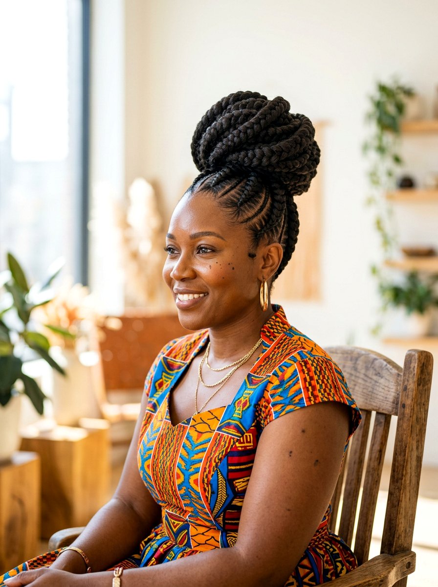 Jumbo Stitch Braids Bun - 20 stitch braids into bun - 20 stitch braids into bun