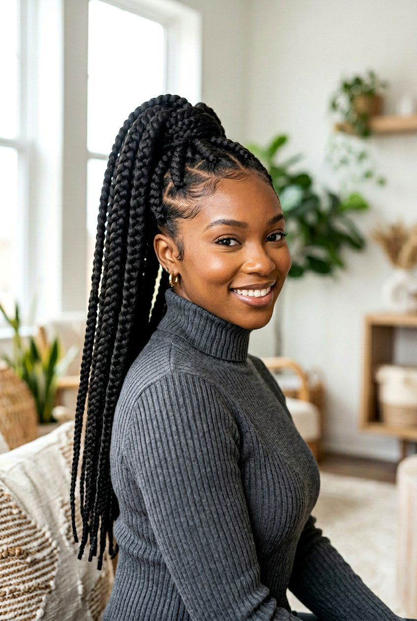 Jumbo Stitch Braids Ponytail - 20 stitch braids with ponytail - 20 stitch braids with ponytail