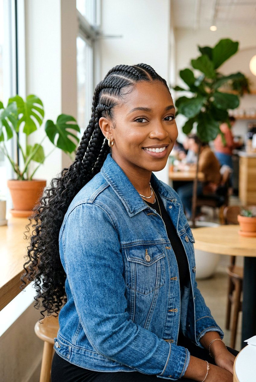 Jumbo Straight Back Braids With Curly Tips - 20 straight back cornrows with curly ends - 20 straight back cornrows with curly ends