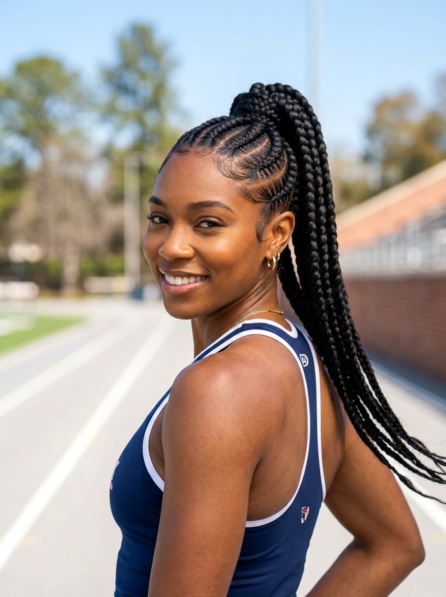 Jumbo Straight Back Cornrows High Ponytail - 20 straight back cornrows with ponytail - 20 straight back cornrows with ponytail