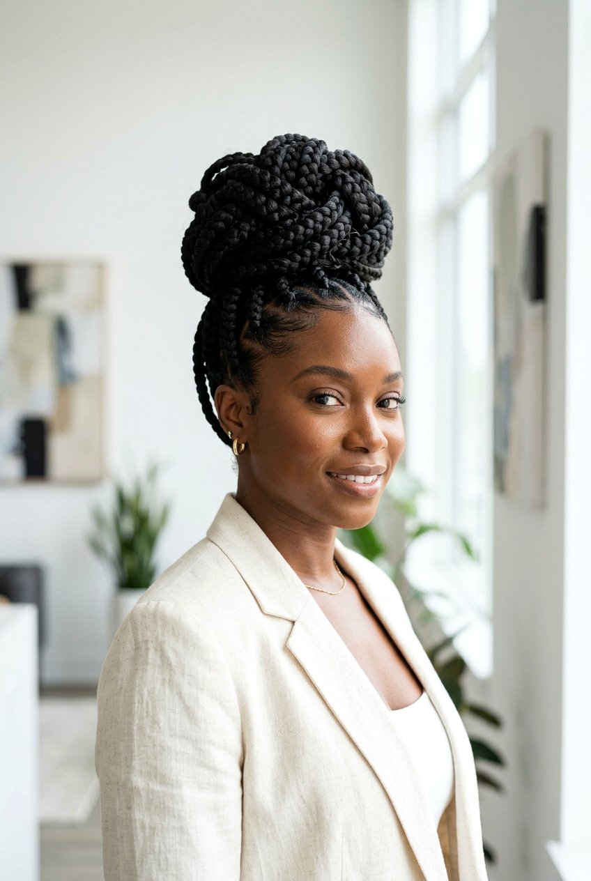 Jumbo box braids bun - 20 box braids bun hairstyle - 20 box braids bun hairstyle