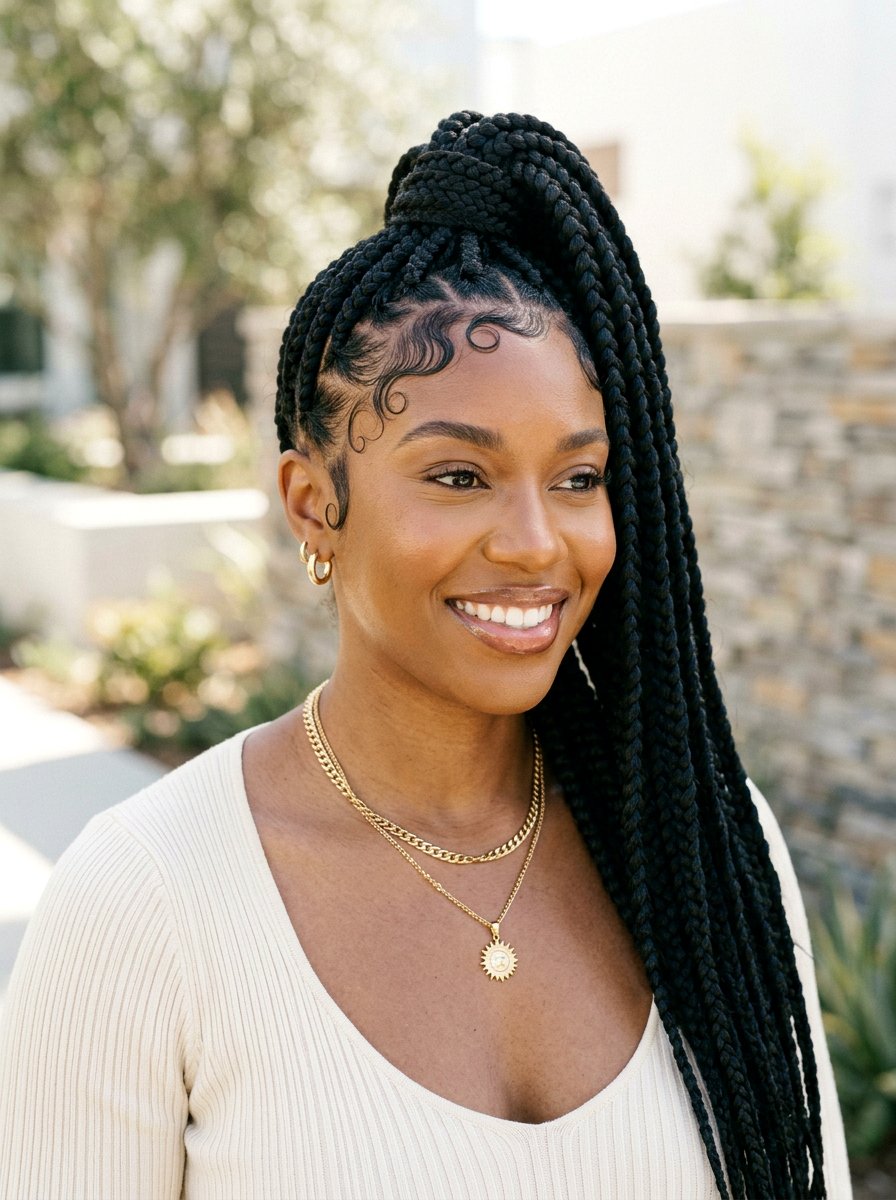 Jumbo knotless braids ponytail with baby hairs - 20 jumbo knotless braids ponytail - 20 jumbo knotless braids ponytail