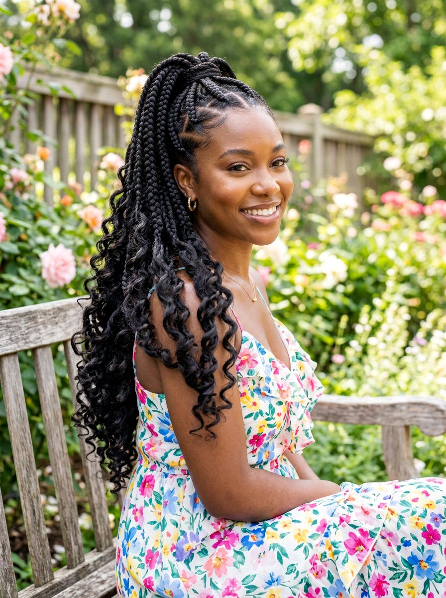 Jumbo knotless braids ponytail with curly ends - 20 jumbo knotless braids ponytail - 20 jumbo knotless braids ponytail