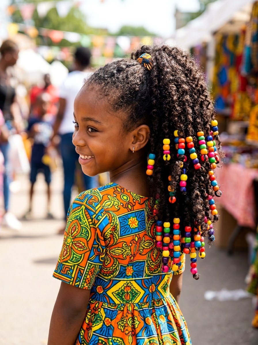 Kids Curly Ponytail With Beads - 20 kids curly ponytail hairstyles - 20 kids curly ponytail hairstyles