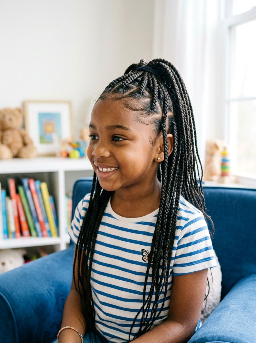 Kids Half Up Half Down Knotless Braids - 20 kids knotless braids styles - 20 kids knotless braids styles