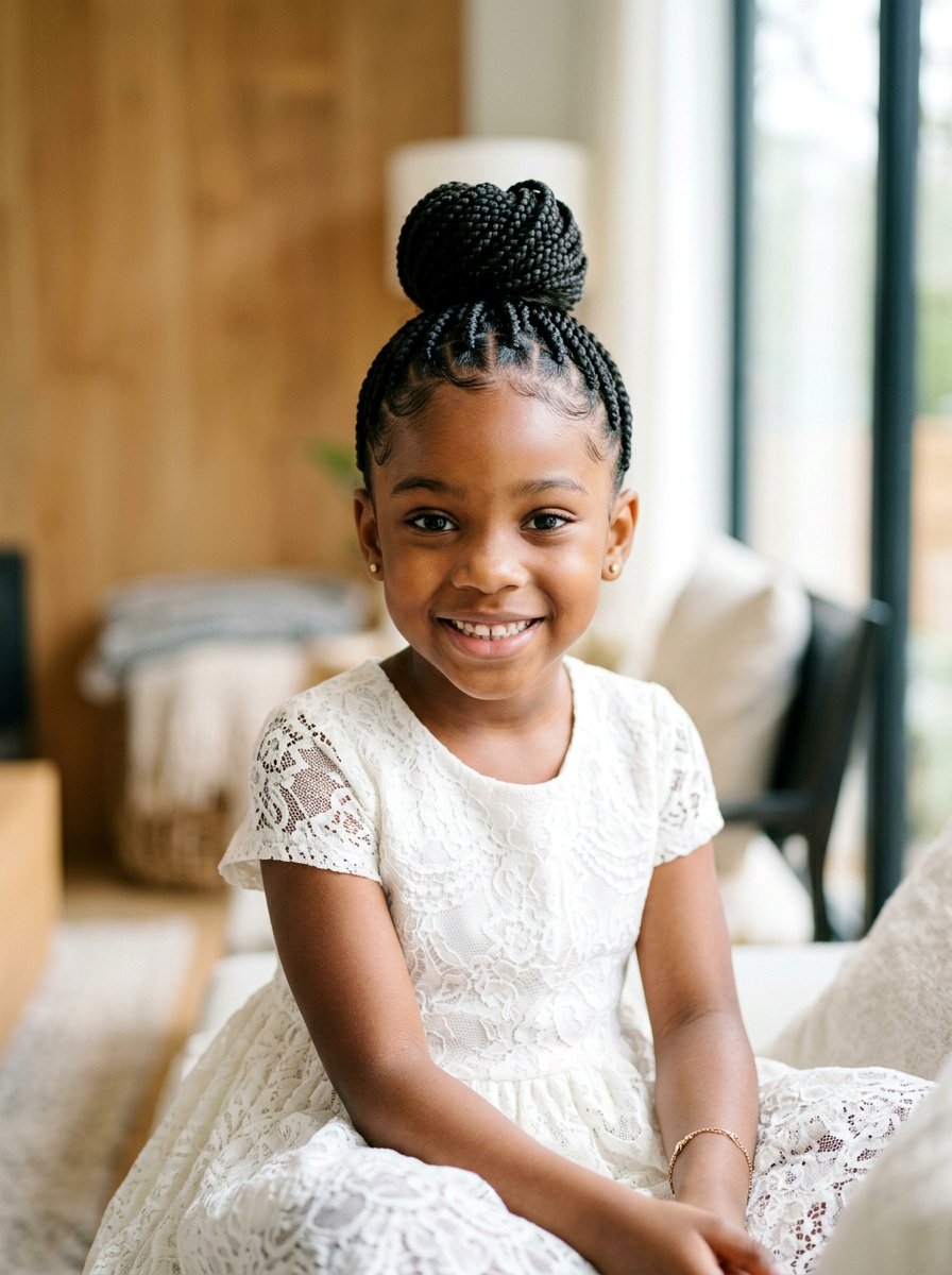 Kids Knotless Braids Into High Bun - 20 kids knotless braids styles - 20 kids knotless braids styles