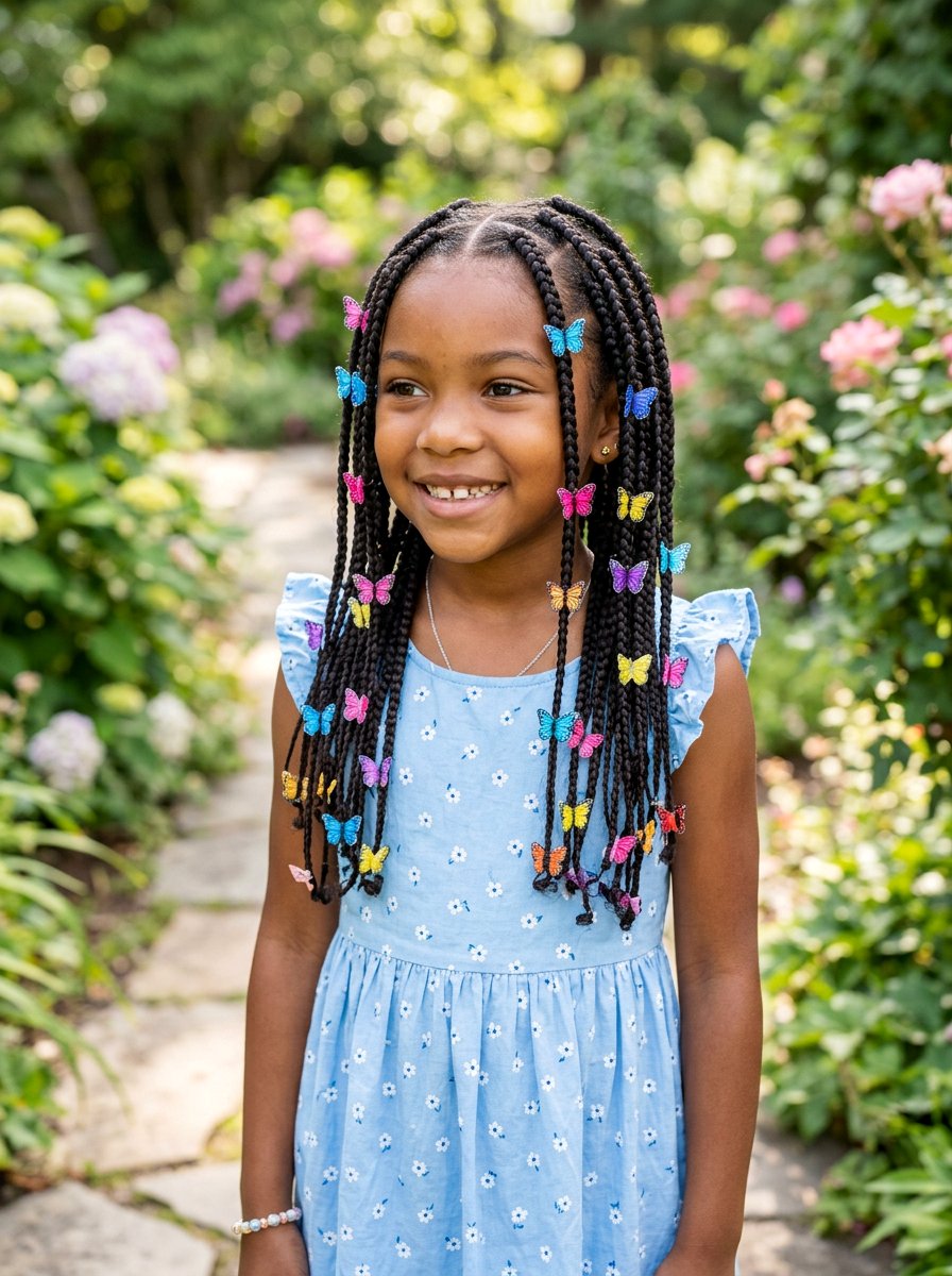 Kids Knotless Braids With Butterfly Clips - 20 kids knotless braids styles - 20 kids knotless braids styles