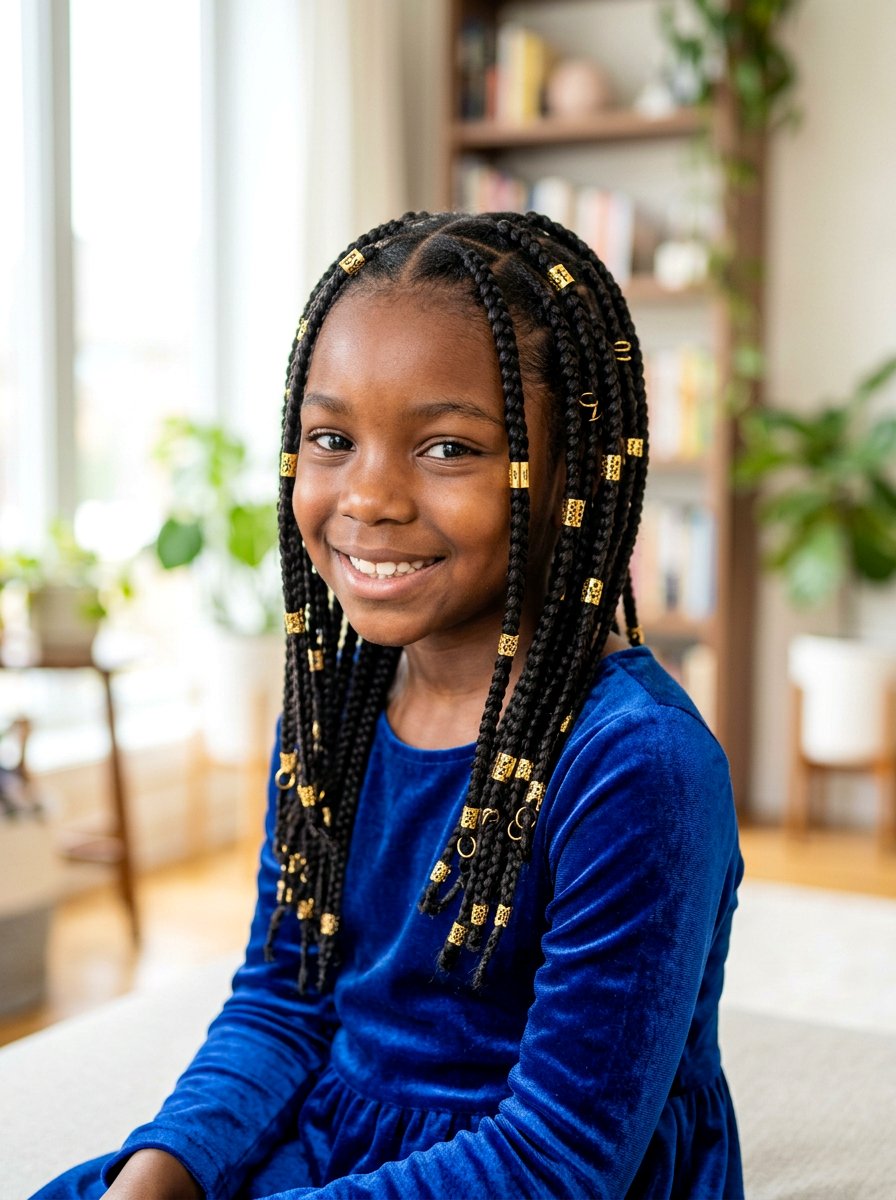 Kids Knotless Braids With Gold Cuffs - 20 kids knotless braids styles - 20 kids knotless braids styles