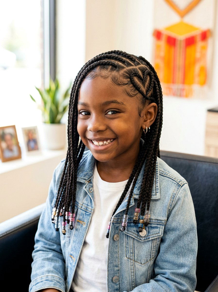 Kids Knotless Braids With Heart Design - 20 kids knotless braids styles - 20 kids knotless braids styles